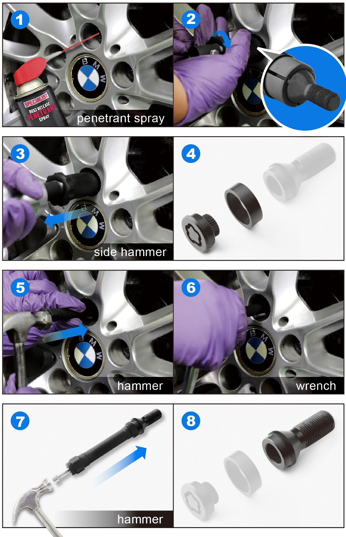 Locking Wheel Bolt Removal Tool Kit  operation